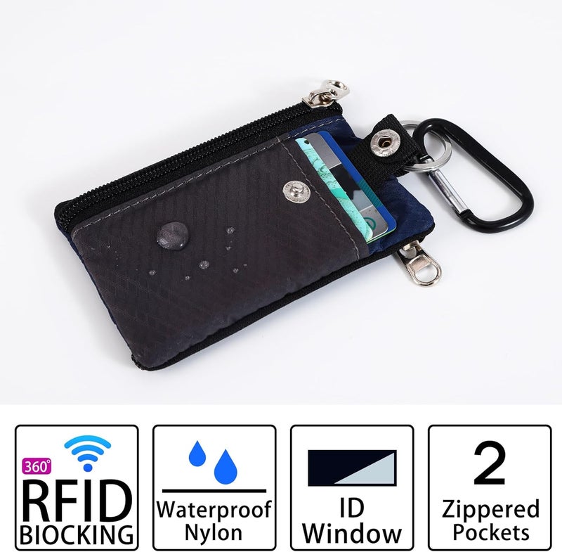 MASAPHIL MASAPHlL Small Lanyard Wallet for Women/Men with RFID Blocking ID Card Wallet, Minimalist Nylon Zipper Pouch, Travel Neck Wallet with Keychain, ID Window for Card,Coin,Cash (Dark Gray+Dark Blue) - Image 4